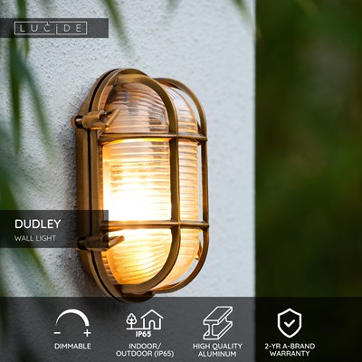 Lucide DUDLEY - Wall light Indoor/Outdoor - 1xE27 - IP65 - Matt Gold / Brass